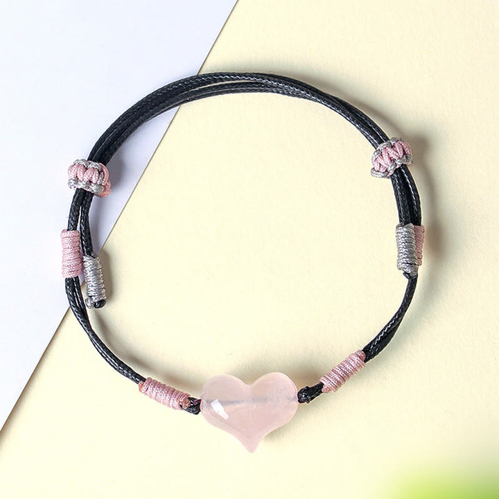 Buddha Stones, natürliches Herz-Charm, rosa Kristall, geflochtenes Armband, Wärme - Rosa Kristall (Handgelenkumfang: 14-19 cm) - image 0
