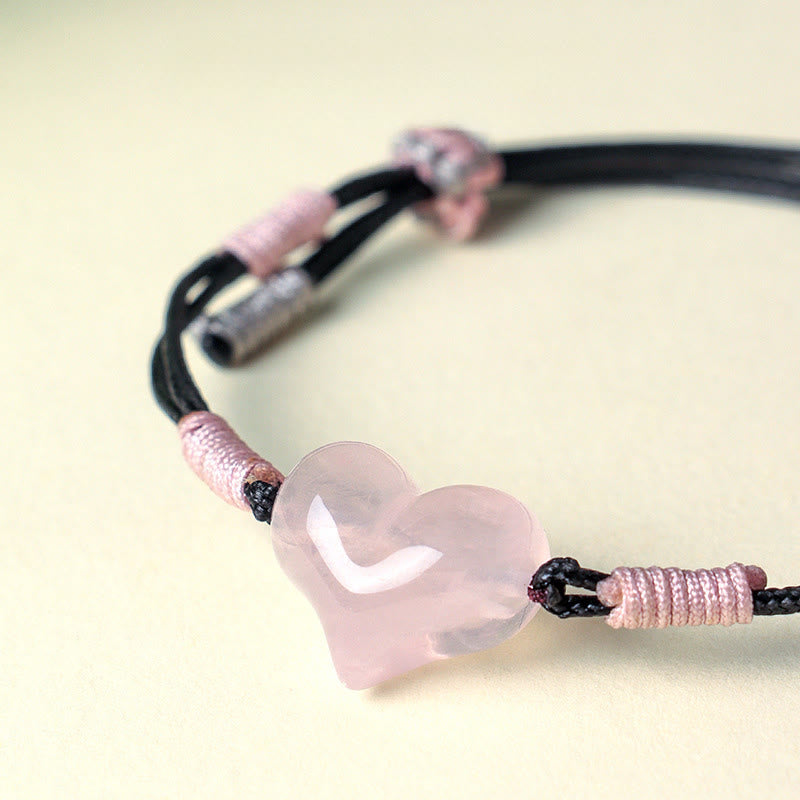 Buddha Stones, natürliches Herz-Charm, rosa Kristall, geflochtenes Armband, Wärme - image 8