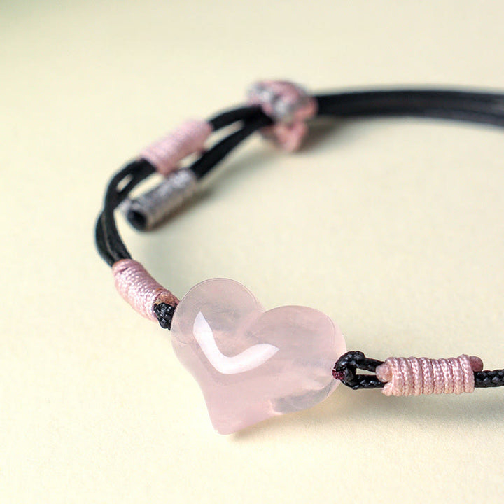 Buddha Stones, natürliches Herz-Charm, rosa Kristall, geflochtenes Armband, Wärme - image 8