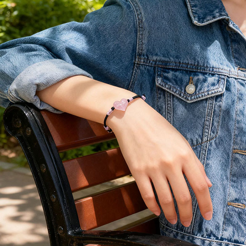 Buddha Stones, natürliches Herz-Charm, rosa Kristall, geflochtenes Armband, Wärme - image 9