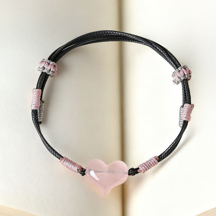 Buddha Stones, natürliches Herz-Charm, rosa Kristall, geflochtenes Armband, Wärme - image 3