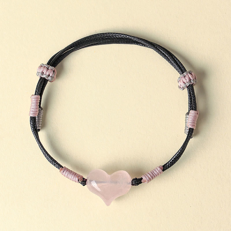 Buddha Stones, natürliches Herz-Charm, rosa Kristall, geflochtenes Armband, Wärme - image 2