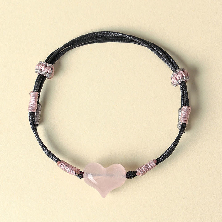 Buddha Stones, natürliches Herz-Charm, rosa Kristall, geflochtenes Armband, Wärme - image 2