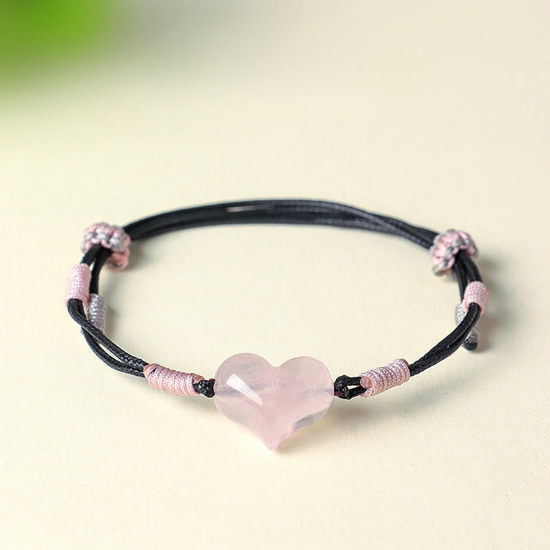Buddha Stones, natürliches Herz-Charm, rosa Kristall, geflochtenes Armband, Wärme - image 1