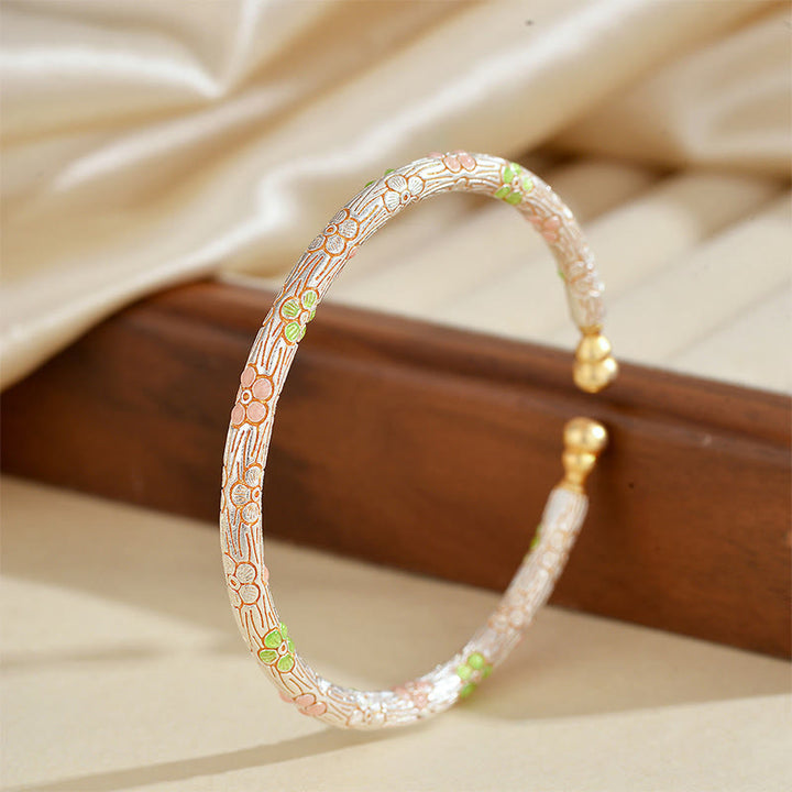 Buddha Stones ​​Kupfer Handgefertigtes Emaille-Blumen-Armband mit Glückssymbol - image 2