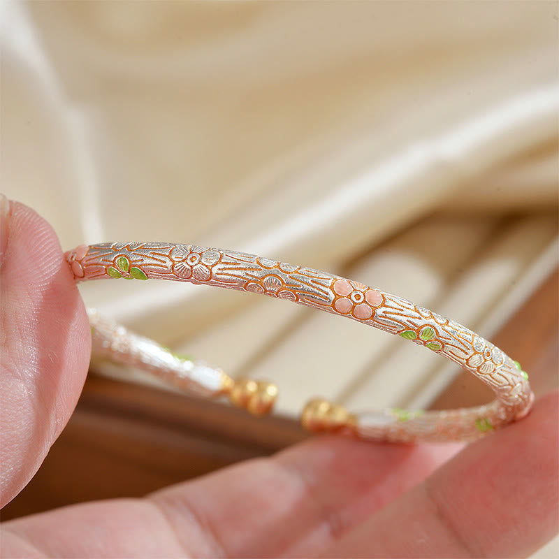 Buddha Stones ​​Kupfer Handgefertigtes Emaille-Blumen-Armband mit Glückssymbol - image 3