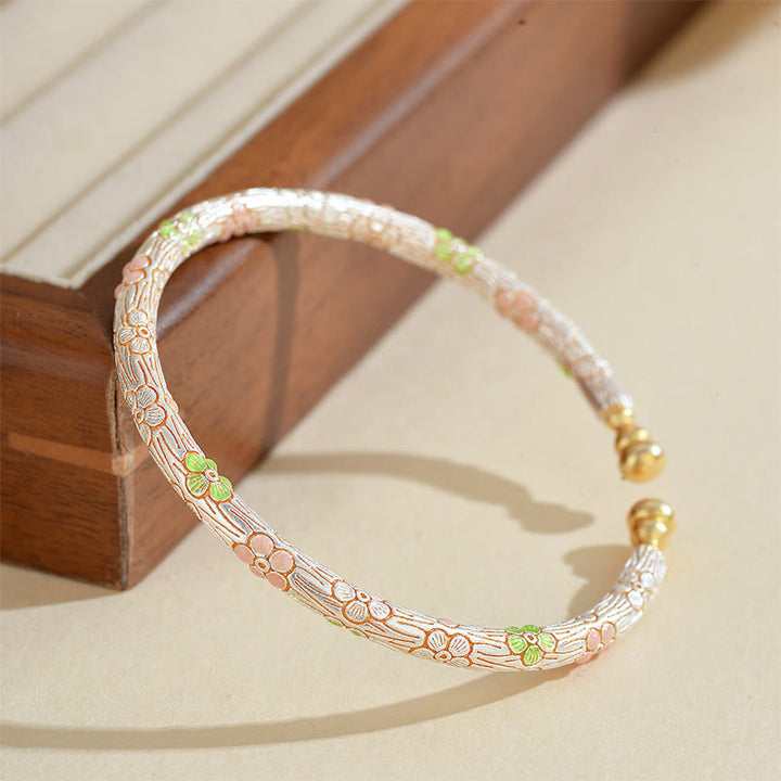 Buddha Stones ​​Kupfer Handgefertigtes Emaille-Blumen-Armband mit Glückssymbol - Kupfer Messing (Handgelenkumfang: 14-19 cm) - image 0