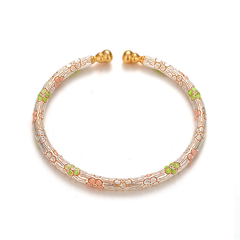 Buddha Stones ​​Kupfer Handgefertigtes Emaille-Blumen-Armband mit Glückssymbol - image 4