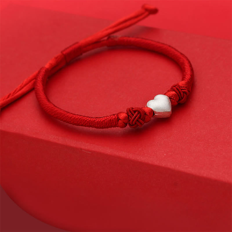 Buddha Stones ​​Armband aus 999er Sterlingsilber mit 3D-Herzdesign und roter Schnur - image 4
