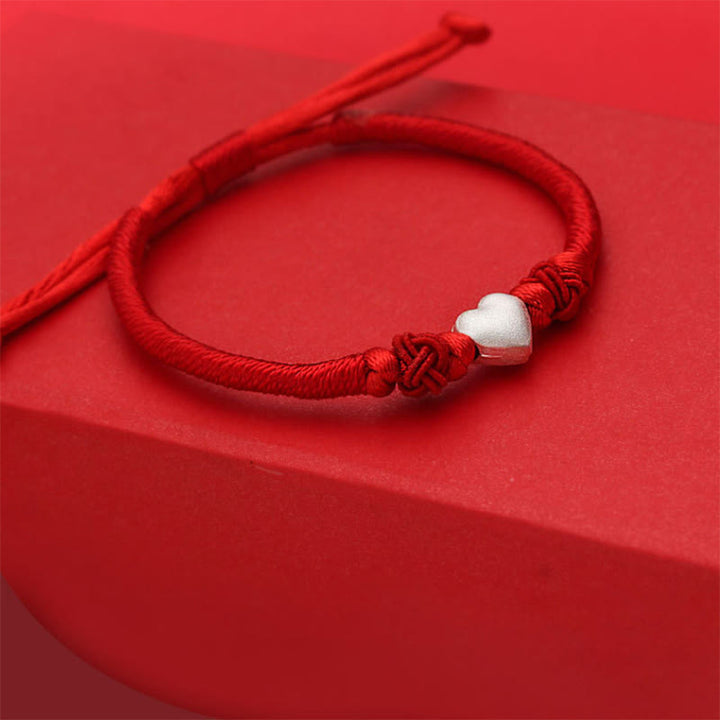 Buddha Stones ​​Armband aus 999er Sterlingsilber mit 3D-Herzdesign und roter Schnur - image 4