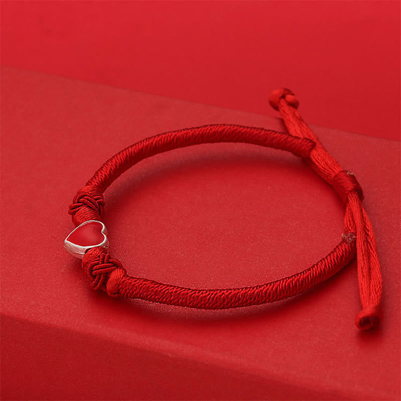 Buddha Stones ​​Armband aus 999er Sterlingsilber mit 3D-Herzdesign und roter Schnur - image 3