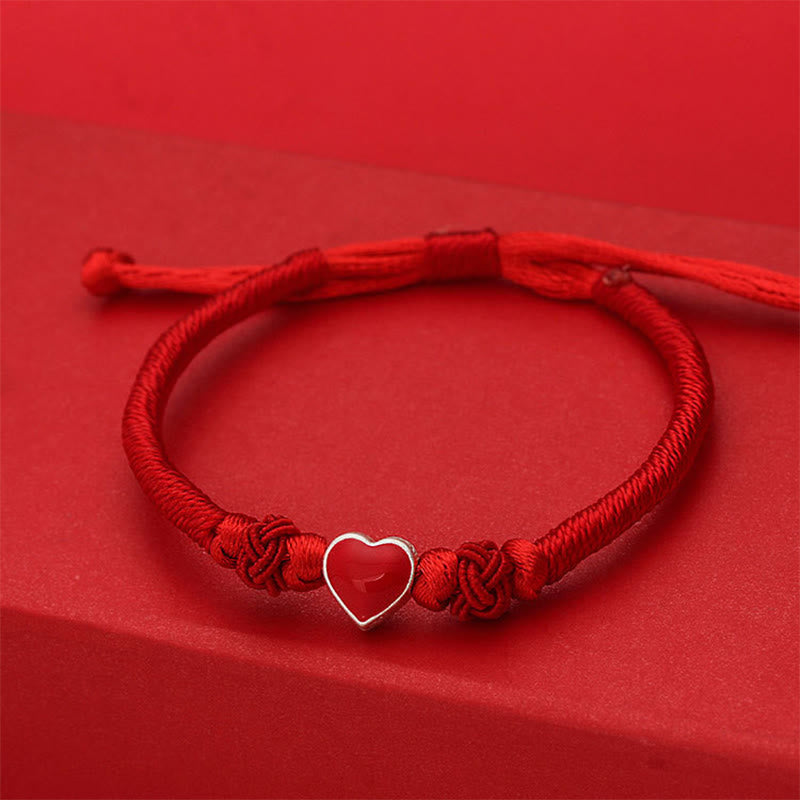Buddha Stones ​​Armband aus 999er Sterlingsilber mit 3D-Herzdesign und roter Schnur - image 2