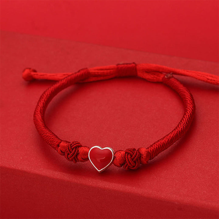 Buddha Stones ​​Armband aus 999er Sterlingsilber mit 3D-Herzdesign und roter Schnur - image 2