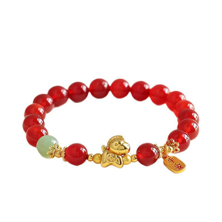Buddha Stones ​​Jahr des Pferdes Hetian-Jade Schwarzer Obsidian Roter Achat Stärke-Armband - image 12