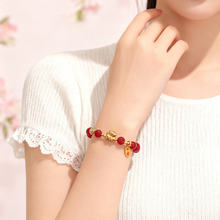 Buddha Stones ​​Jahr des Pferdes Hetian-Jade Schwarzer Obsidian Roter Achat Stärke-Armband - image 13