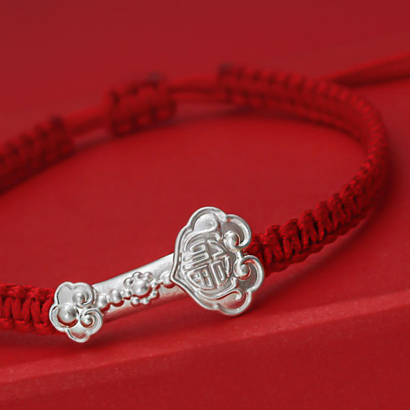Buddha Stones, 999 Sterling Silber, Ruyi Fu-Symbol, Glückssymbol, rote Schnurverbindung, geflochtenes Armband - image 5