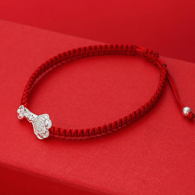 Buddha Stones, 999 Sterling Silber, Ruyi Fu-Symbol, Glückssymbol, rote Schnurverbindung, geflochtenes Armband - image 2