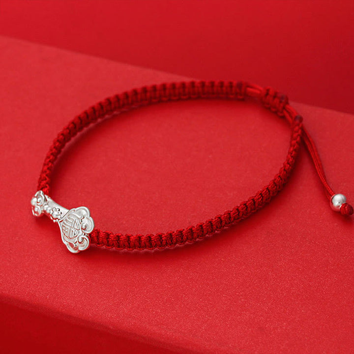 Buddha Stones, 999 Sterling Silber, Ruyi Fu-Symbol, Glückssymbol, rote Schnurverbindung, geflochtenes Armband - image 2