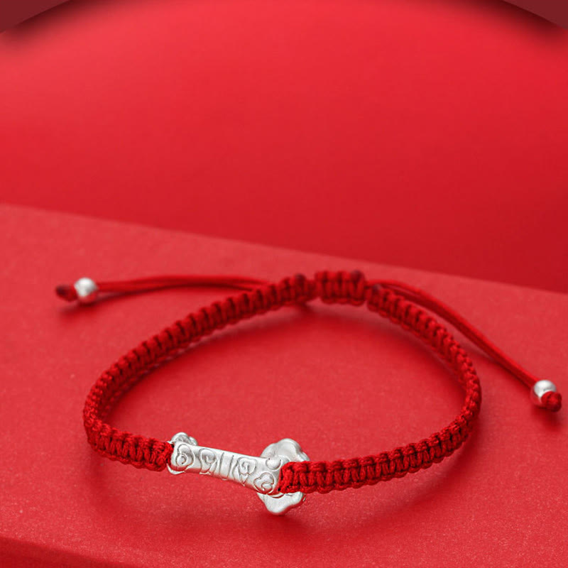 Buddha Stones, 999 Sterling Silber, Ruyi Fu-Symbol, Glückssymbol, rote Schnurverbindung, geflochtenes Armband - image 4