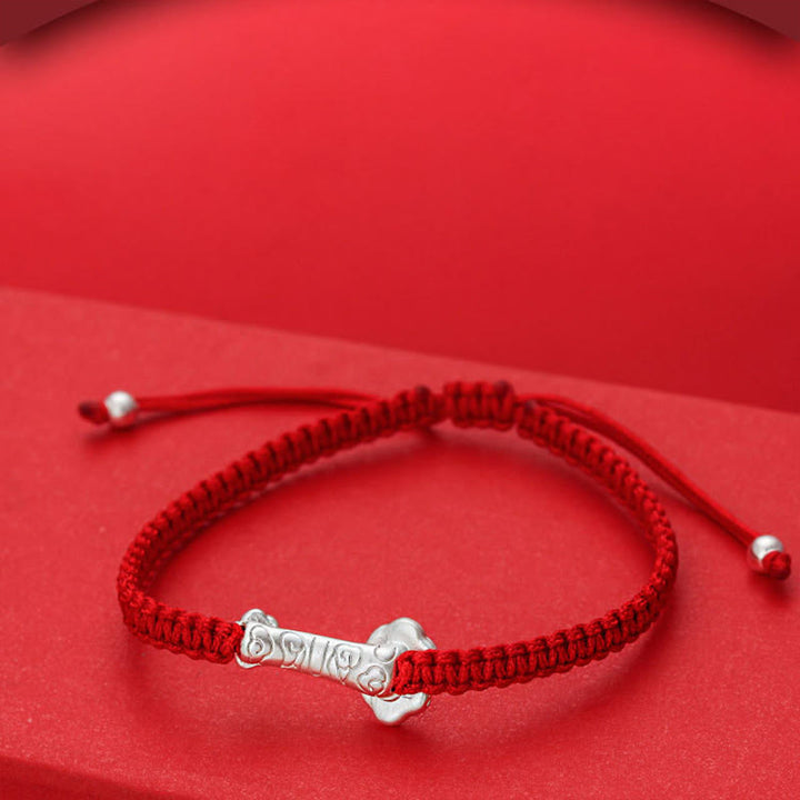 Buddha Stones, 999 Sterling Silber, Ruyi Fu-Symbol, Glückssymbol, rote Schnurverbindung, geflochtenes Armband - image 4