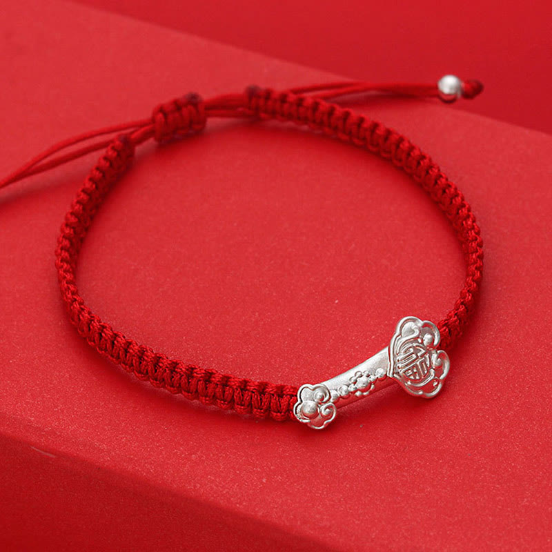 Buddha Stones, 999 Sterling Silber, Ruyi Fu-Symbol, Glückssymbol, rote Schnurverbindung, geflochtenes Armband - image 3