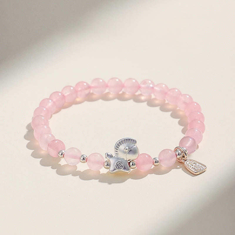 Buddha Stones ​​Jahr des Pferdes Schwarzes Obsidian Rotes Achat Rosa Kristall Silber Erfüllung Armband - Rosa Kristall (Handgelenkumfang: 14-15 cm) - image 9