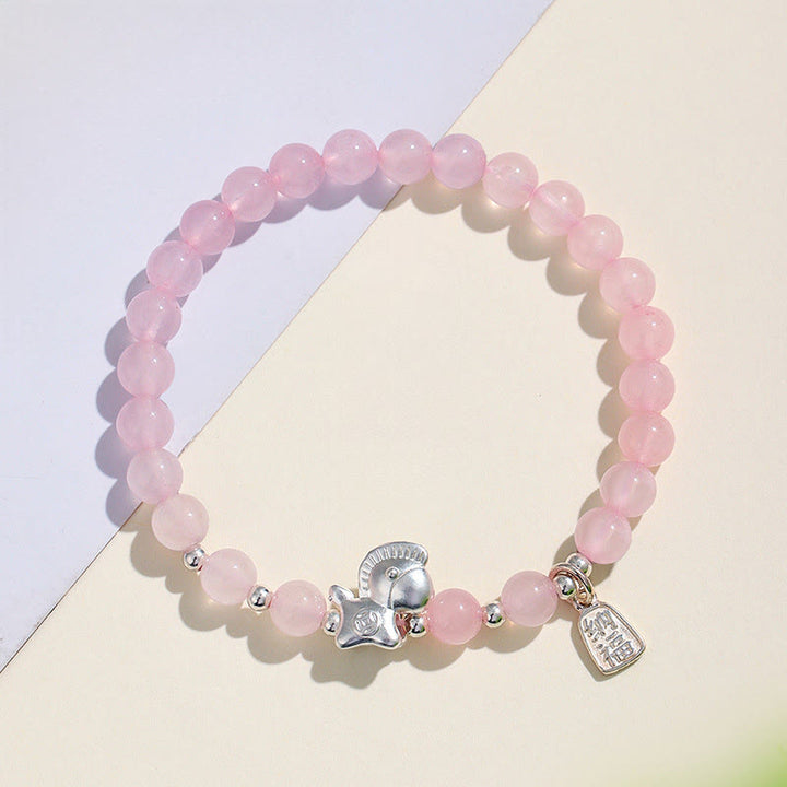 Buddha Stones ​​Jahr des Pferdes Schwarzes Obsidian Rotes Achat Rosa Kristall Silber Erfüllung Armband - image 10