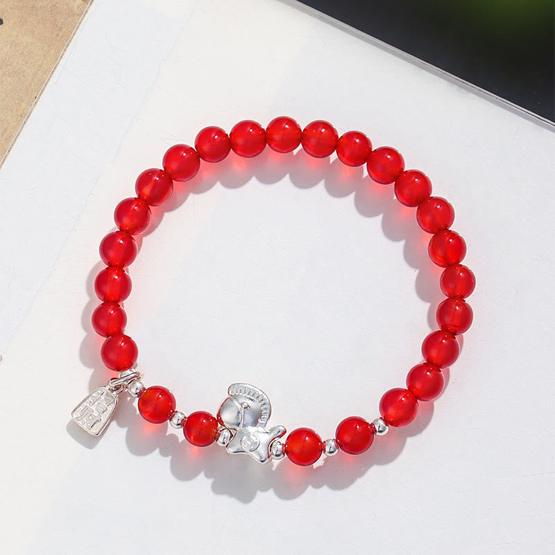 Buddha Stones ​​Jahr des Pferdes Schwarzes Obsidian Rotes Achat Rosa Kristall Silber Erfüllung Armband - image 6