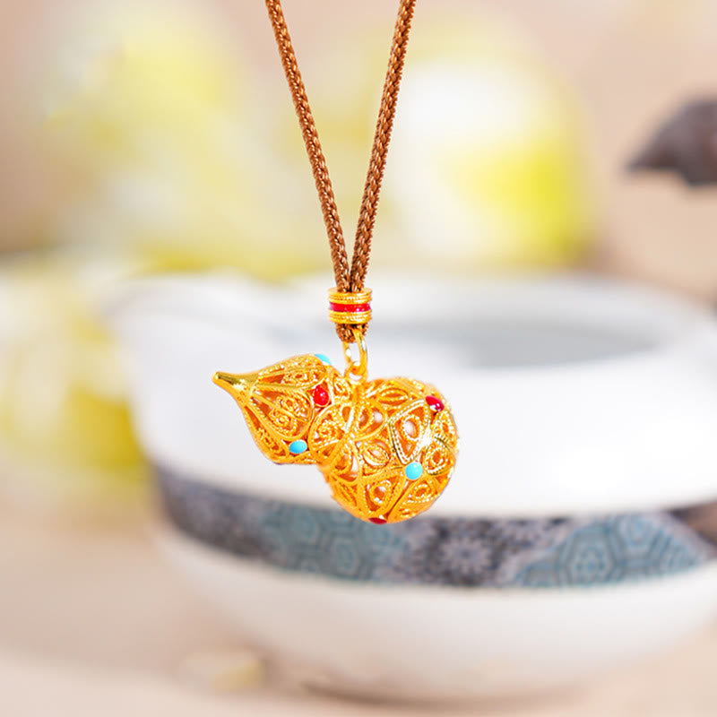 Buddha Stones Anhänger in Form einer hohlen Kalebasse, 24 Karat vergoldetes Messingseil - image 2