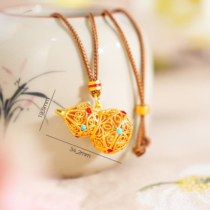 Buddha Stones Anhänger in Form einer hohlen Kalebasse, 24 Karat vergoldetes Messingseil - image 4