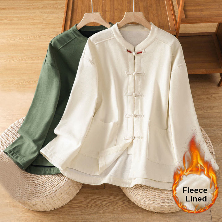 Buddha Stones Winter Damen-Thermojacke mit Froschknopfleiste, langen Ärmeln, Baumwollfleece-Futter und Taschen - image 22