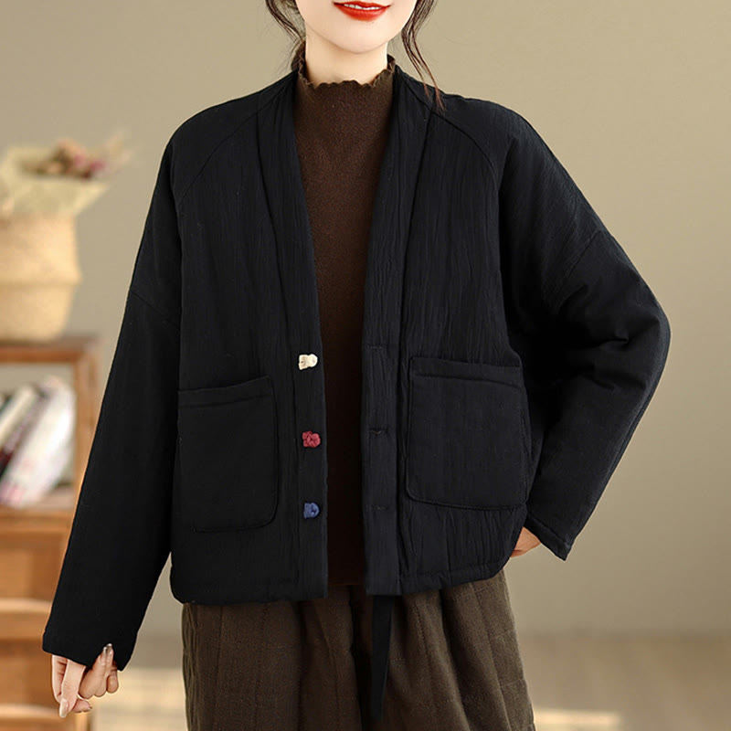 Buddha Stones Winter Langarm-Thermojacke aus Baumwolle für Damen mit Taschen - image 1