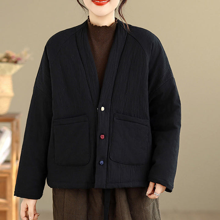 Buddha Stones Winter Langarm-Thermojacke aus Baumwolle für Damen mit Taschen - image 5