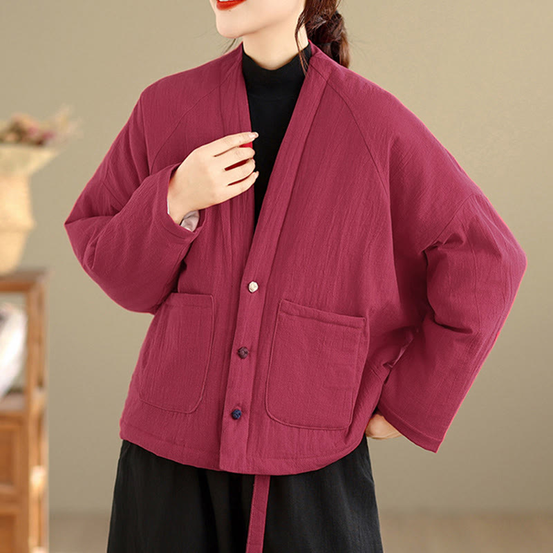 Buddha Stones Winter Langarm-Thermojacke aus Baumwolle für Damen mit Taschen - image 8