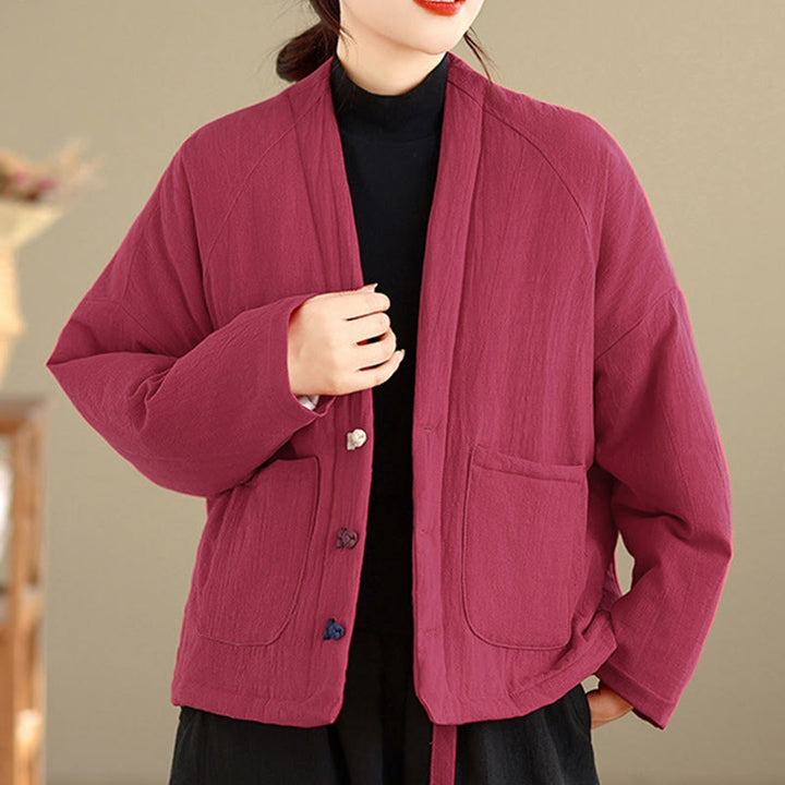 Buddha Stones Winter Langarm-Thermojacke aus Baumwolle für Damen mit Taschen - image 10