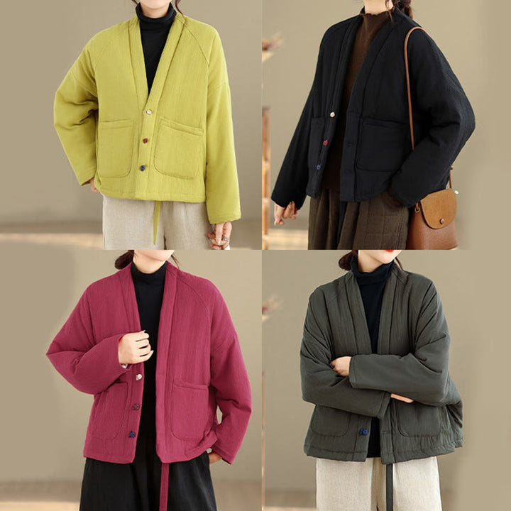 Buddha Stones Winter Langarm-Thermojacke aus Baumwolle für Damen mit Taschen - image 33
