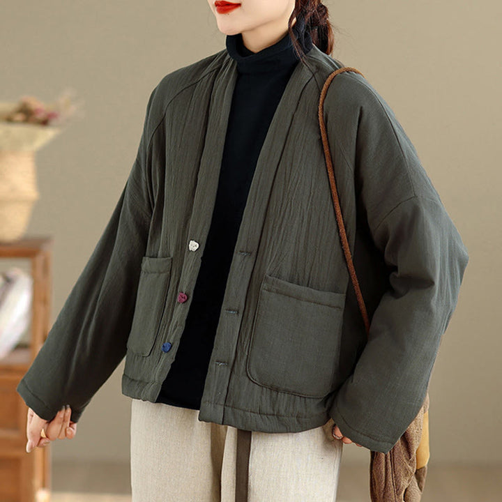 Buddha Stones Winter Langarm-Thermojacke aus Baumwolle für Damen mit Taschen - image 16
