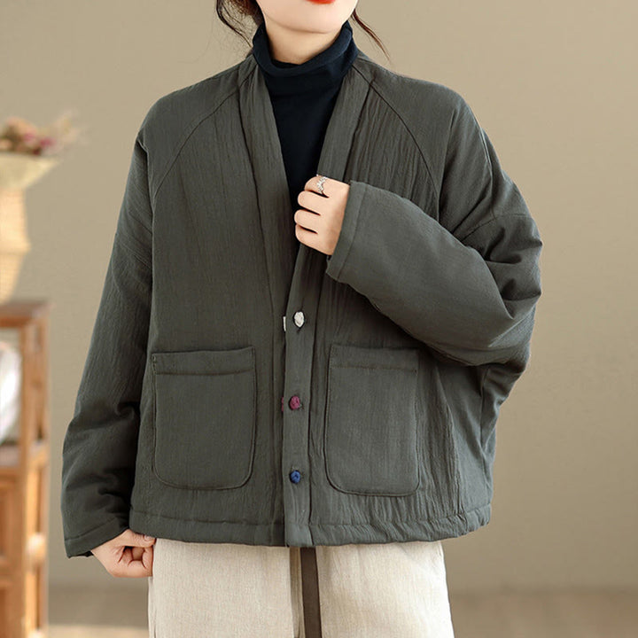 Buddha Stones Winter Langarm-Thermojacke aus Baumwolle für Damen mit Taschen - Kadettenblau - US14, UK/AU18, EU46 (2XL) - image 14