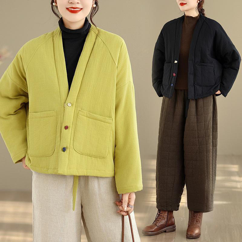 Buddha Stones Winter Langarm-Thermojacke aus Baumwolle für Damen mit Taschen - image 32