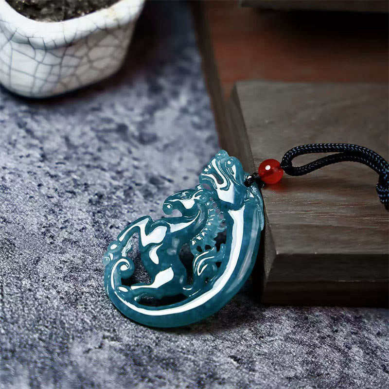 Buddha Stones ​​Jahr des Pferdes Drachen-Jade-Glückshalskette Anhänger - image 1