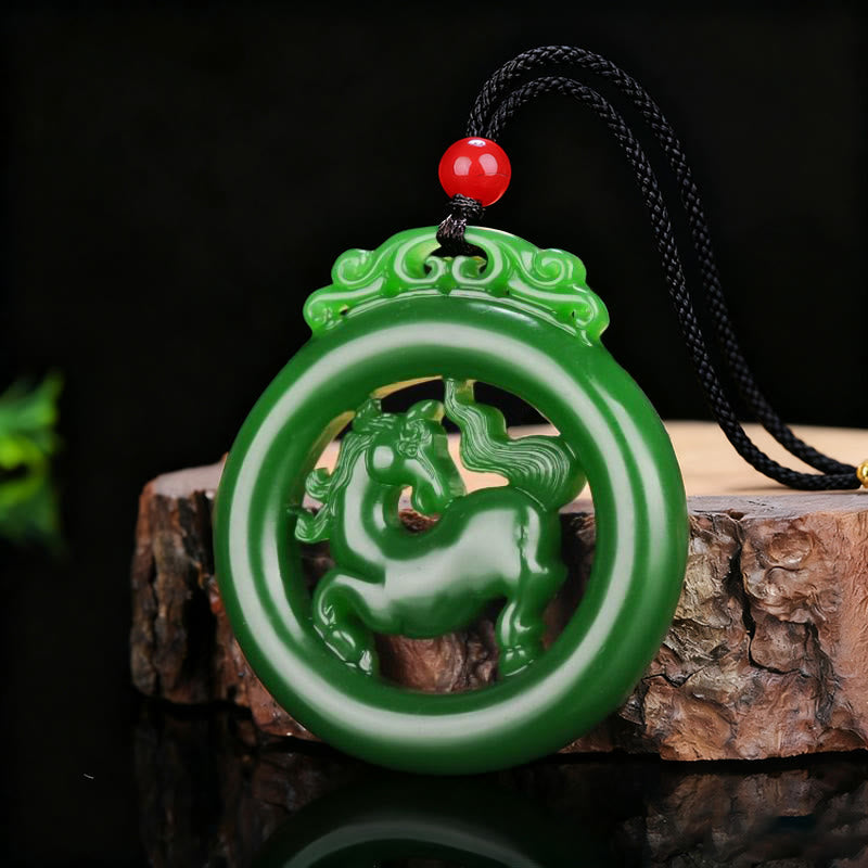 Buddha Stones ​​Jahr des Pferdes Jade Wohlstand Hohlhalskette Anhänger - Jade - image 0