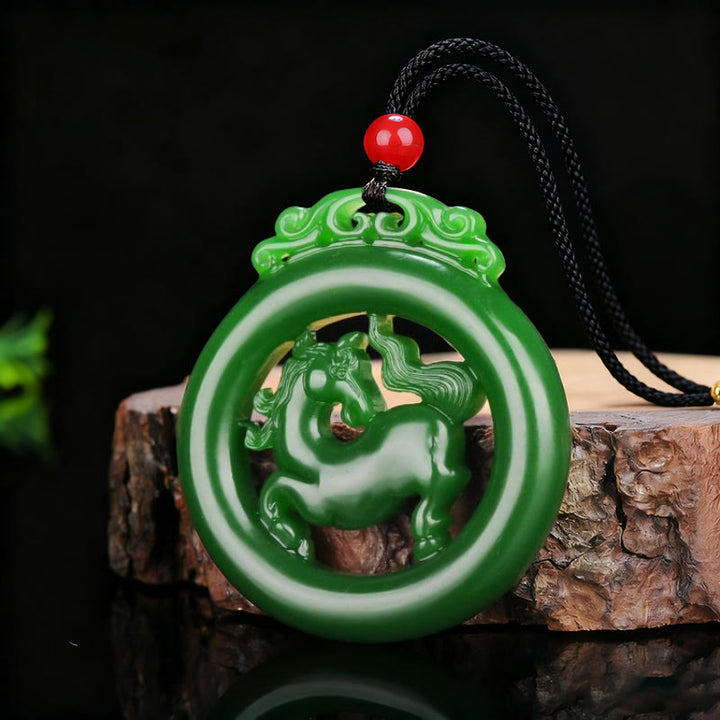 Buddha Stones ​​Jahr des Pferdes Jade Wohlstand Hohlhalskette Anhänger - Jade - image 0