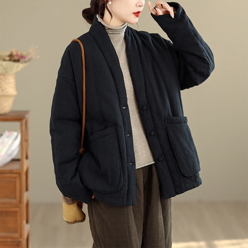 Buddha Stones Winter Solid Langarm-Thermojacke aus Baumwolle für Damen mit Taschen - Schwarz - US12, UK/AU16, EU44 (2XL) - image 16