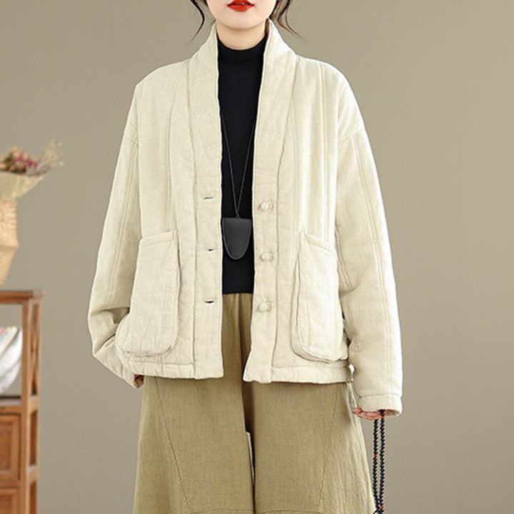 Buddha Stones Winter Solid Langarm-Thermojacke aus Baumwolle für Damen mit Taschen - image 5