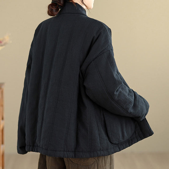Buddha Stones Winter Solid Langarm-Thermojacke aus Baumwolle für Damen mit Taschen - image 19