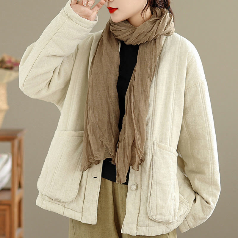 Buddha Stones Winter Solid Langarm-Thermojacke aus Baumwolle für Damen mit Taschen - image 6