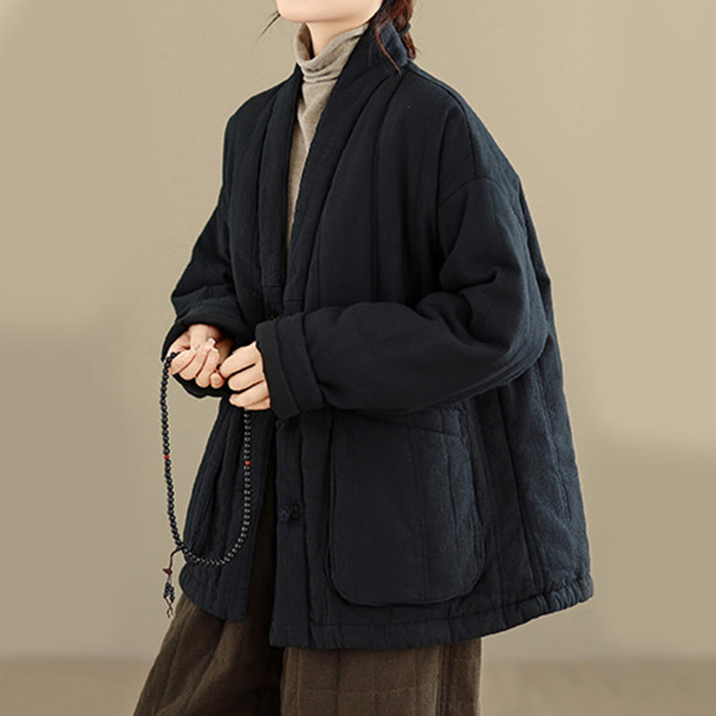 Buddha Stones Winter Solid Langarm-Thermojacke aus Baumwolle für Damen mit Taschen - image 20
