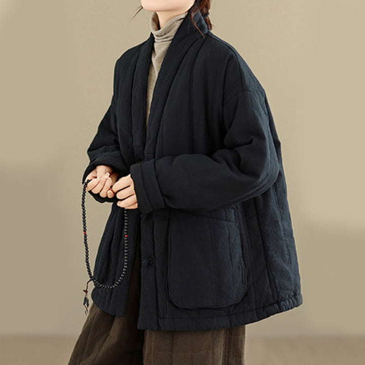 Buddha Stones Winter Solid Langarm-Thermojacke aus Baumwolle für Damen mit Taschen - image 20