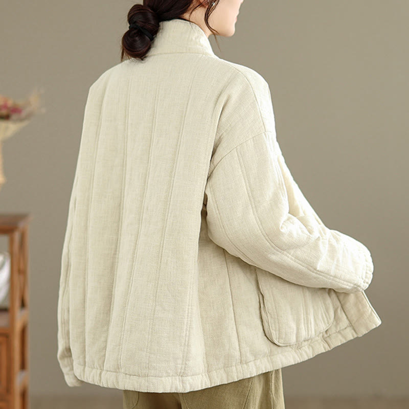 Buddha Stones Winter Solid Langarm-Thermojacke aus Baumwolle für Damen mit Taschen - image 3