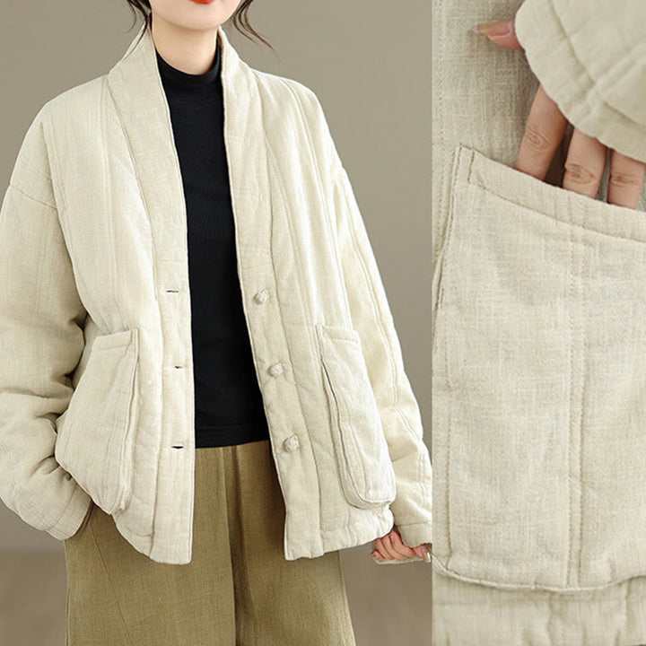 Buddha Stones Winter Solid Langarm-Thermojacke aus Baumwolle für Damen mit Taschen - image 7
